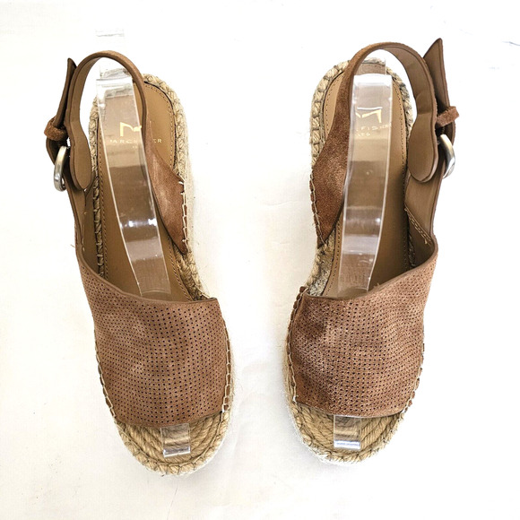 MARC FISHER SIZE 9M Suede Brown Open Toe Espadrille Wedge Sandals Mlandela Strap - Picture 11 of 16